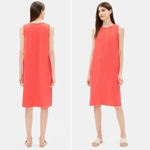 Eileen Fisher Red Lory Tencel Crepe‎ Sleeveless Dress Size Large Coastal  Summer